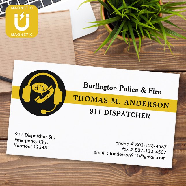 Tarjeta De Visita Magnética Dispatcher Personalizado Modern Emergency Services (Subido por el creador)