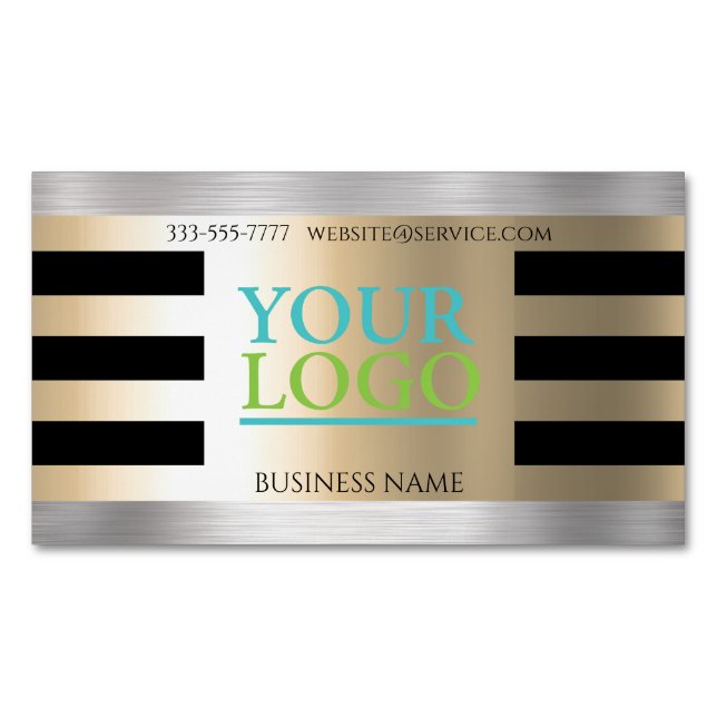 Tarjeta De Visita Magnética DIY Your Logo, Bus Name Yellow Gold BrushSilver (Anverso)