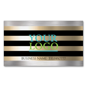 Tarjeta De Visita Magnética DIY Your Logo Gold Brushl Steel & Black Stripes