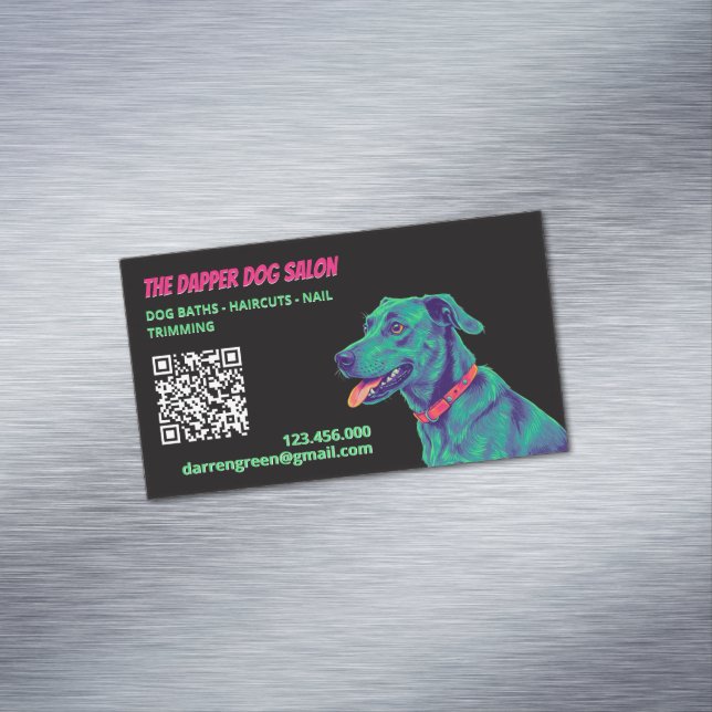 Tarjeta De Visita Magnética 🎀 Dog Groomer Dog Care QR (In Situ)