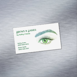 Tarjeta De Visita Magnética Dos Nombres Broches Lashes Tech Green