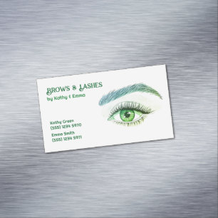 Tarjeta De Visita Magnética Dos Nombres Broches Lashes Tech Green