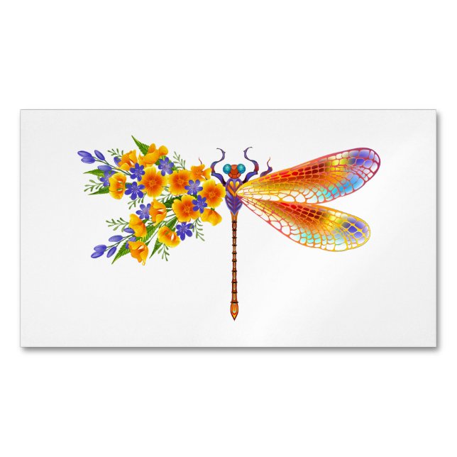 Tarjeta De Visita Magnética Dragón de flores amarillas (Anverso)