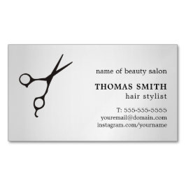 Tarjeta De Visita Magnética El falso negro de plata minimalista Scissor al