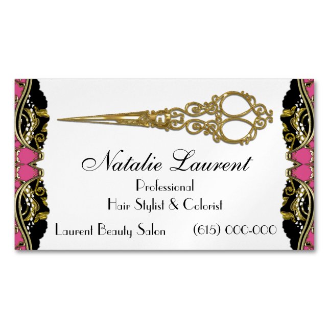 Tarjeta De Visita Magnética El profesional elegante Scissor Barroco francés (Anverso)