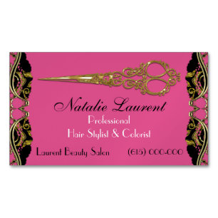 Tarjeta De Visita Magnética El profesional elegante Scissor rosa barroco