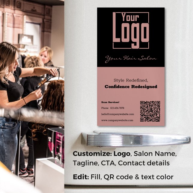 Tarjeta De Visita Magnética Elegancia Redefinida Salón Profesional del Pelo Có (Elegance Redefined Professional Hair Salon QR Code Business Card Magnet)