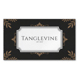 Tarjeta De Visita Magnética Elegant Antique Gold Botanical Black Formal Frame