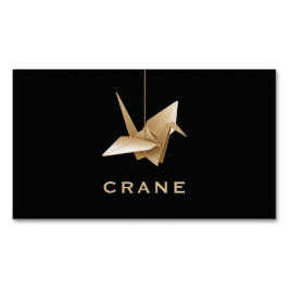 Tarjeta De Visita Magnética Elegant Gold Origami Crane Black Minimalist