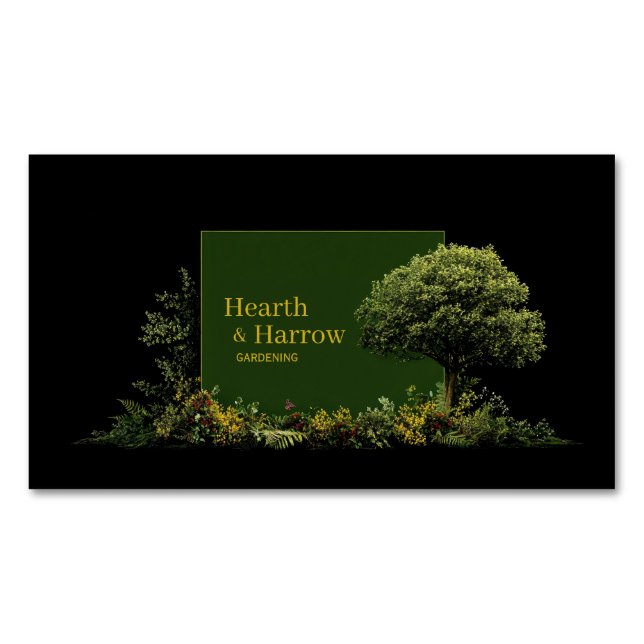 Tarjeta De Visita Magnética Elegant Landscape Tree Black Gold Frame Botanical (Anverso)