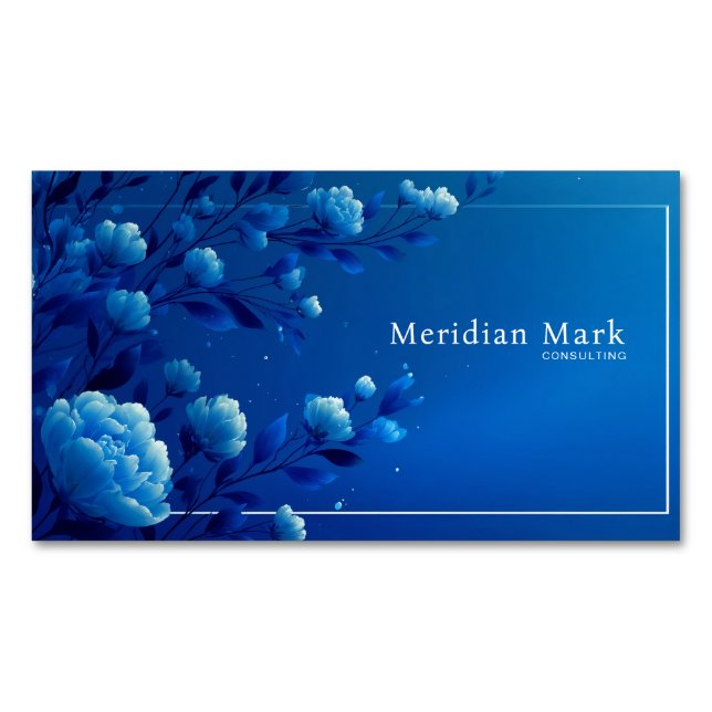 Tarjeta De Visita Magnética Elegant Luminous Blue Floral Monochromatic (Anverso)