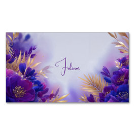 Tarjeta De Visita Magnética Elegant Purple Gold Floral Watercolor