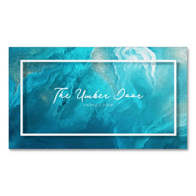 Tarjeta De Visita Magnética Elegant Teal Blue Ocean Wave Fluid Art Gold (Anverso)