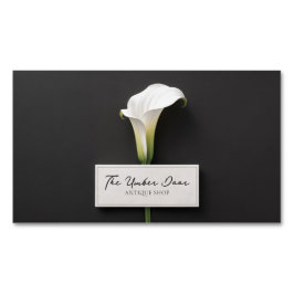 Tarjeta De Visita Magnética Elegant White Calla Lily Minimalist Black Memorial