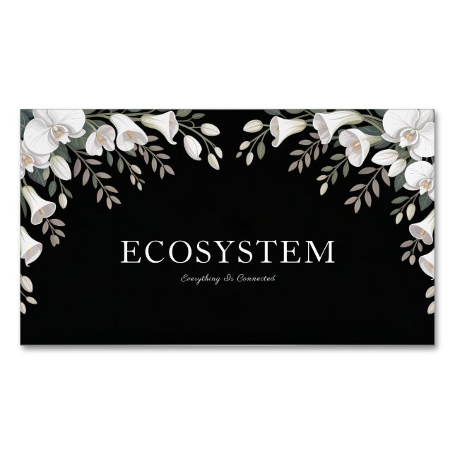 Tarjeta De Visita Magnética Elegant White Orchid Calla Lily Black Silver Frame (Anverso)