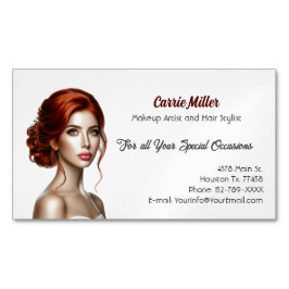 Tarjeta De Visita Magnética Elegante artista de maquillaje rojo-haitiano