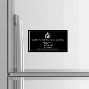 Tarjeta De Visita Magnética Elegante Casa de Empresa Inmobiliaria Blanco y Neg