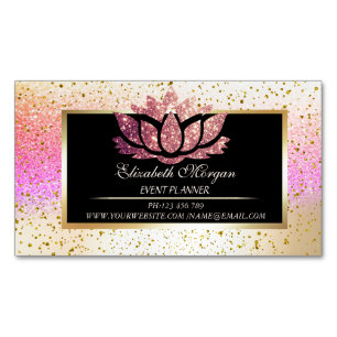 Tarjeta De Visita Magnética Elegante Confetti de oro moderno, Bokeh Frame Lotu