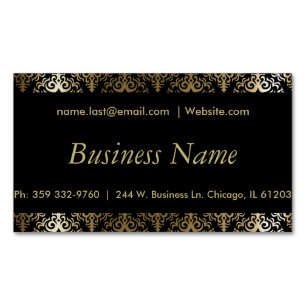 Tarjeta De Visita Magnética Elegante Damasco negro y dorado