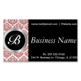 Tarjeta De Visita Magnética Elegante Damasco negro y rojo