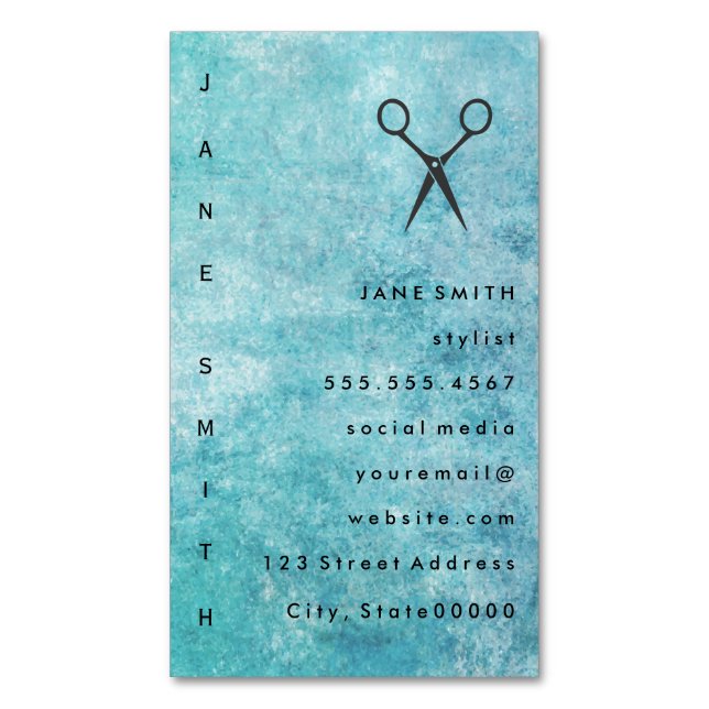 Tarjeta De Visita Magnética Elegante de textura gris azul (Frente vertical)