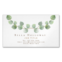 Tarjeta De Visita Magnética Elegante Eucalyptus Leaf Green Gold Cualquier Prof