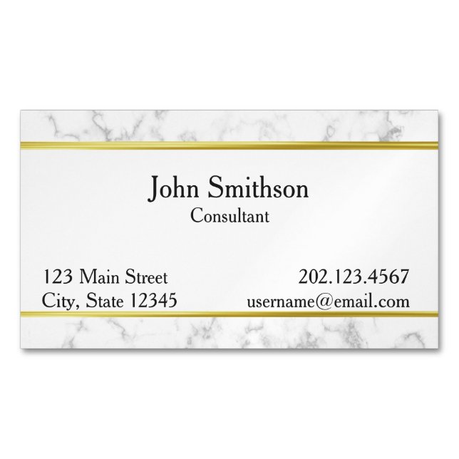 Tarjeta De Visita Magnética Elegante Faux White Marble and Gold Professional (Anverso)