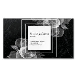 Tarjeta De Visita Magnética Elegante floral de oveja y mármol negro