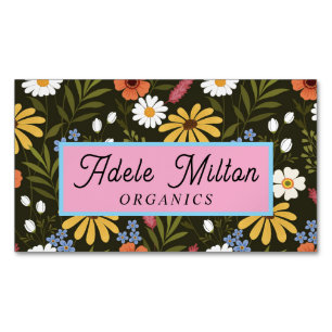 Tarjeta De Visita Magnética Elegante Floral Moderno Amarillo Verde Colorido