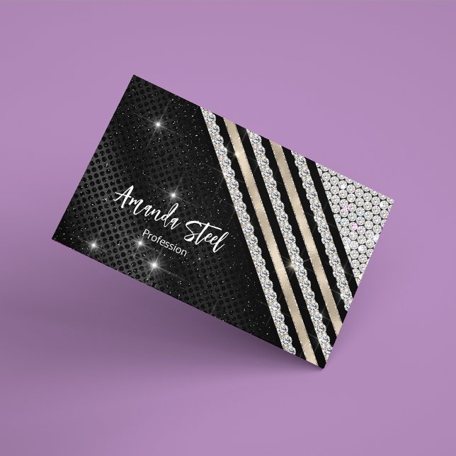 Tarjeta De Visita Magnética Elegante imitación de cristal plateado y negro per (Subido por el creador)