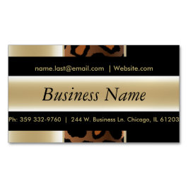 Tarjeta De Visita Magnética Elegante leopardo negro y champán