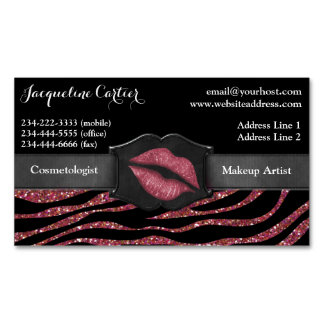Tarjeta De Visita Magnética Elegante marsala Purpurina cebra cometólogo