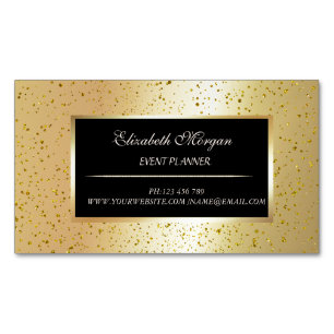 Tarjeta De Visita Magnética Elegante Moderno Confeti Dorado, Marco