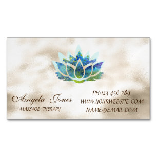 Tarjeta De Visita Magnética Elegante Moderno Estiloso Flor de Loto Azul Dorado