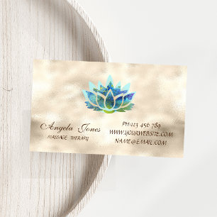 Tarjeta De Visita Magnética Elegante Moderno Estiloso Flor de Loto Azul Dorado