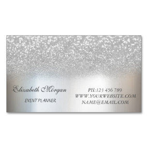 Tarjeta De Visita Magnética Elegante Moderno Glitter Plateado con Estilo