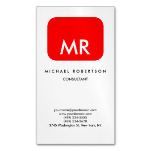 Tarjeta De Visita Magnética Elegante Monograma Blanco Rojo de Calidad