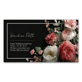 Tarjeta De Visita Magnética Elegante Moody Floral Pink Peony