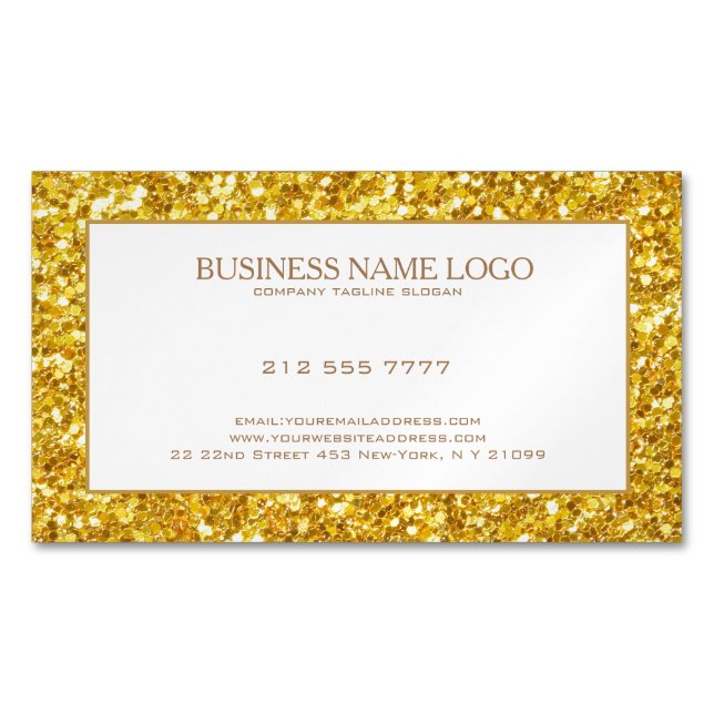 Tarjeta De Visita Magnética Elegante patrón de espárragos Purpurina dorado (Anverso)