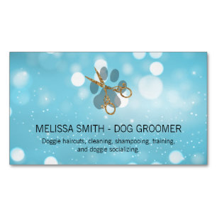Tarjeta De Visita Magnética Elegante Perro Groomer   Blue Boke