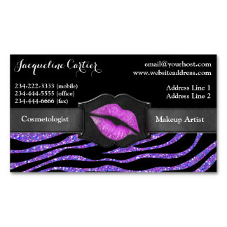 Tarjeta De Visita Magnética Elegante Purpurina de cebra morada cometólogo