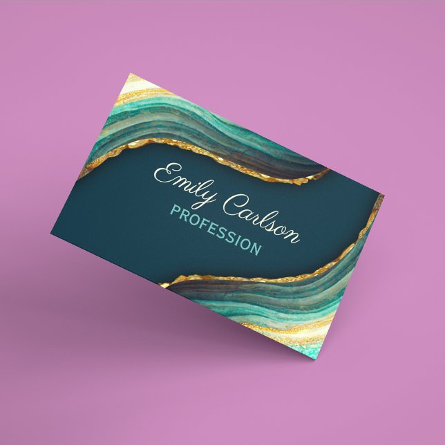 Tarjeta De Visita Magnética Elegante purpurina de oro de arte de mármol verde  (Subido por el creador)