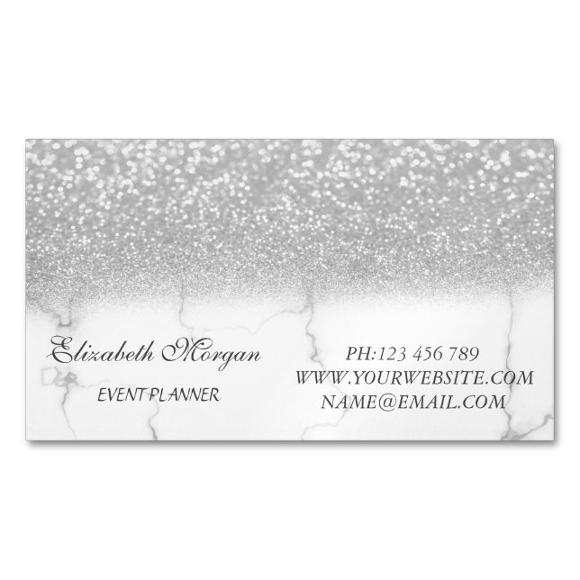 Tarjeta De Visita Magnética Elegante Purpurina plateado moderno Marble (Anverso)