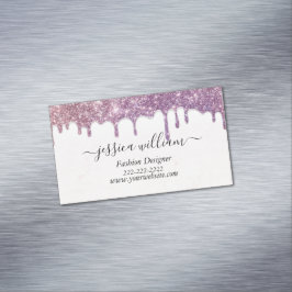 Tarjeta De Visita Magnética Elegante Purpurina rosa de Rubor Agate Moda modern