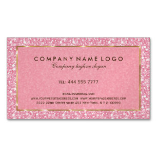 Tarjeta De Visita Magnética Elegante Purpurina Rosa Y Esparce Acentos De Oro