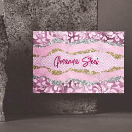 Tarjeta De Visita Magnética Elegante purpurinoso floral Monograma dorado púrpu