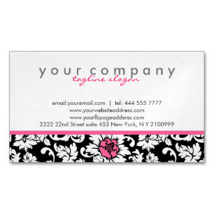 Tarjeta De Visita Magnética Elegantes Damascos Florales De Color Negro Y Blanc