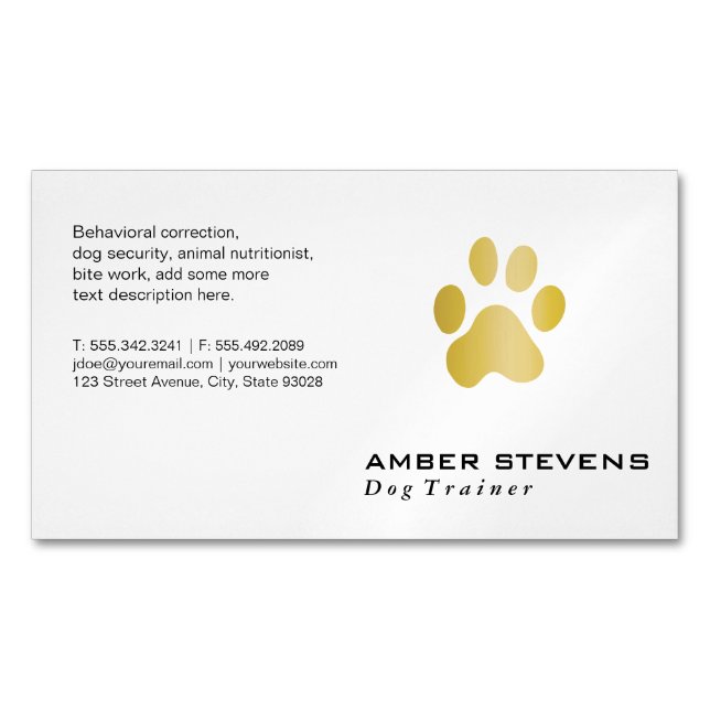 Tarjeta De Visita Magnética Elite Dog Trainer Golden Paw (Anverso)