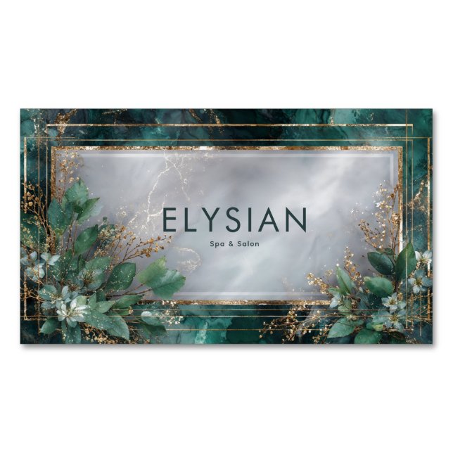 Tarjeta De Visita Magnética Emerald Marble Eucalyptus Gold Foliage Frame (Anverso)