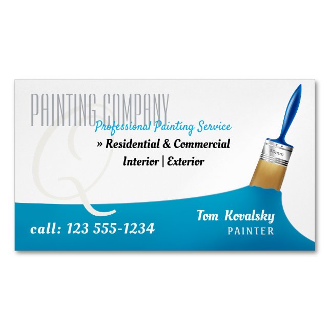 Tarjeta De Visita Magnética Empresa de pintura | Azul cielo profesional (Anverso)